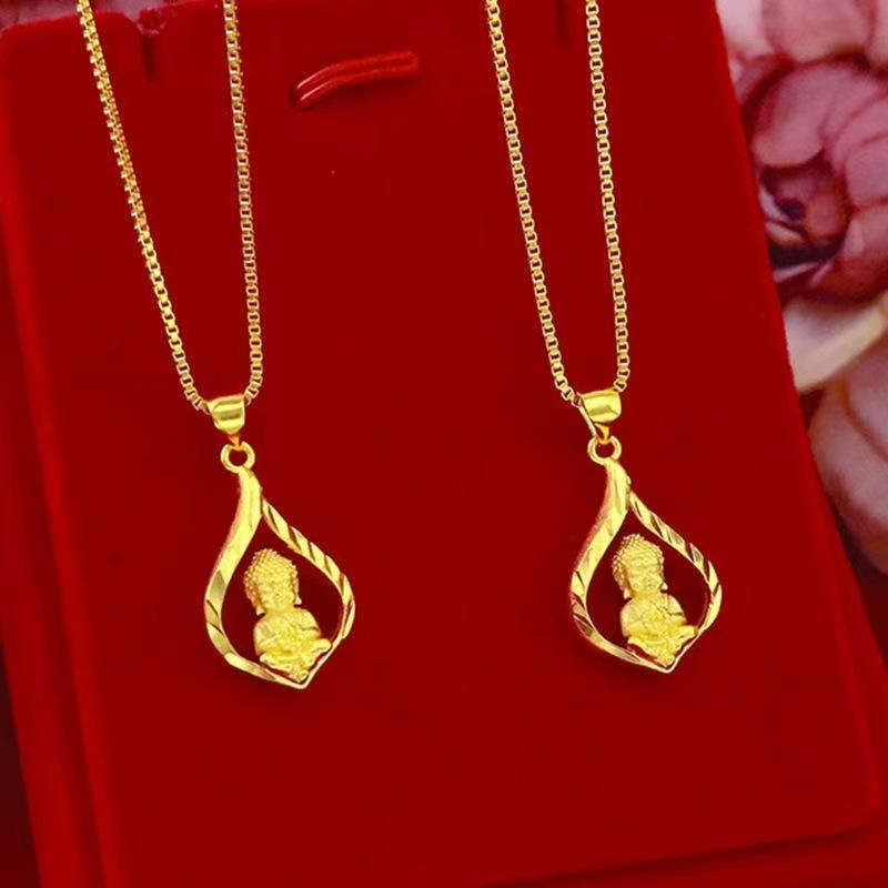 Golden Buddha Water Drop Pendant Necklace - Unisex, Versatile, Classic Design