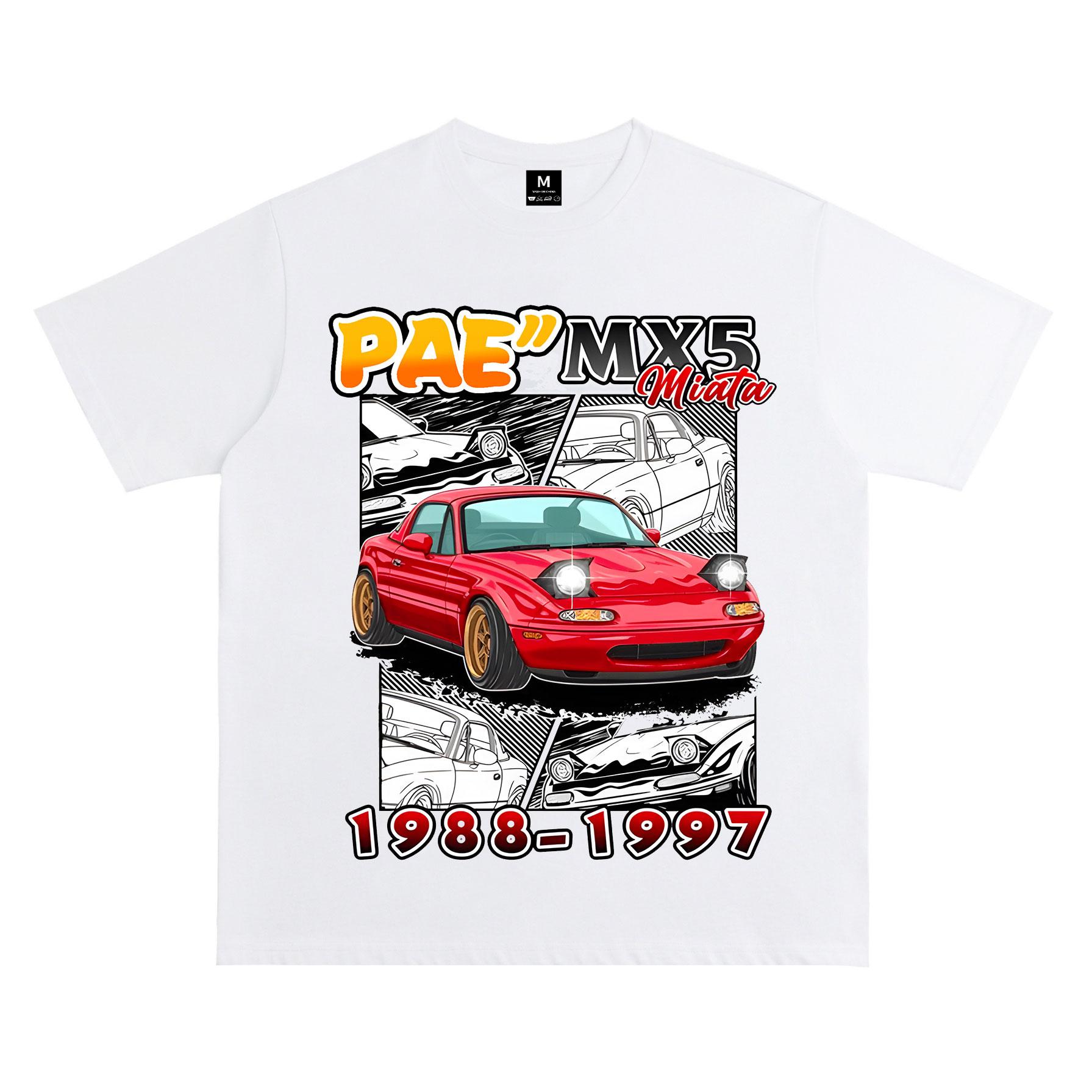 

Retro Supercar MX5 Letter Trendy Brand Short Sleeved T-shirt for Men 100% Cotton Loose Tops Breathable Tee Fashion Summer 4XL
