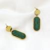 European Retro Gold-Plated Malachite Pendant Earrings for Women - Light Luxury High-End Style