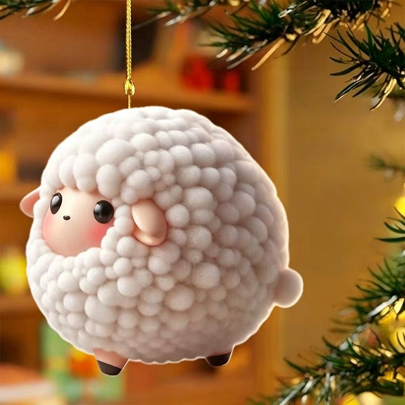 Weihnachtsschaf Anhänger Ornament Flaches Acryl Niedliches Hängendes Lamm für Weihnachtsbaum Feierparty Heimdekorationen