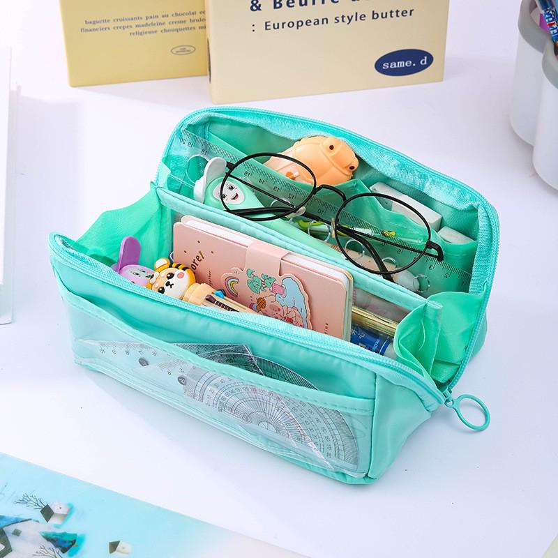 Large Multi-Layer Transparent Pencil Case with Wide Opening for School Students 100