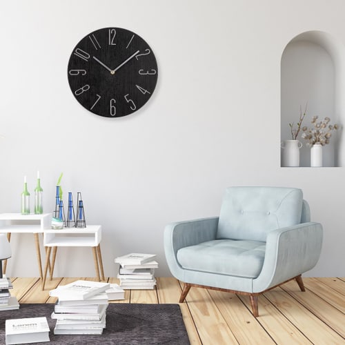 Silent, Nordic-inspired, 30cm, Simple, Radio-Controlled Wall Clock (Dark Brown)