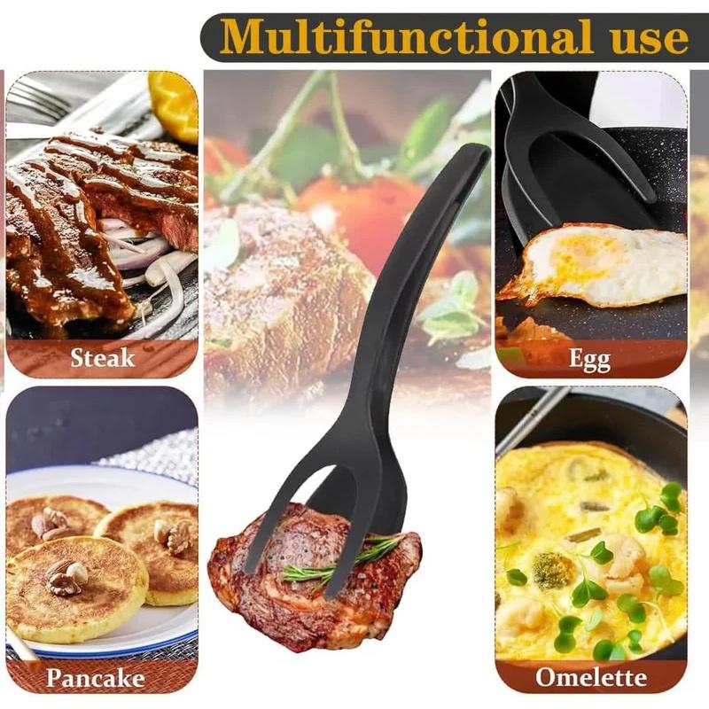 New 2 In 1 Grip Flip Spatula Tongs Egg Flipper Spatula Nylon Non Stick Coating Pancake Fish French Toast Omelet Making Tool