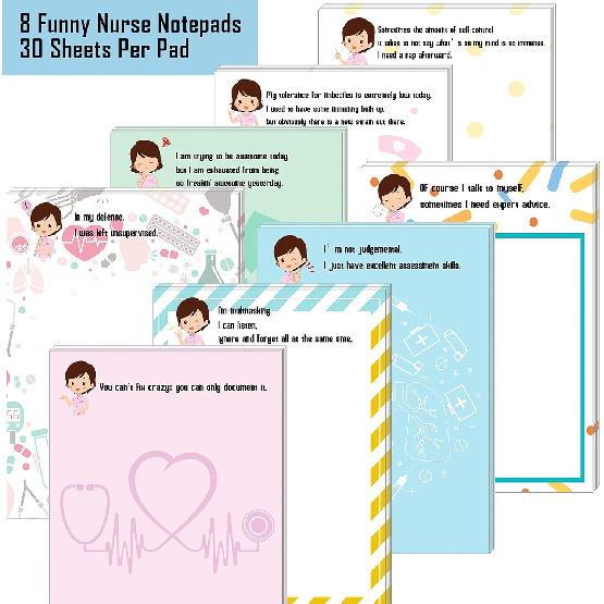 Chinco 8 Pcs Funny Nurse Notepads Nurse Sticky Notes Self Adhesive Sarcastic Memo Pads Office Supplies for Hospital Nursing School Coworkers Writing
