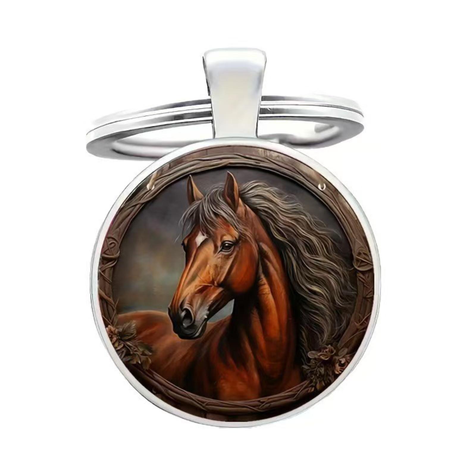 

Round glass alloy keychain pendant One Size