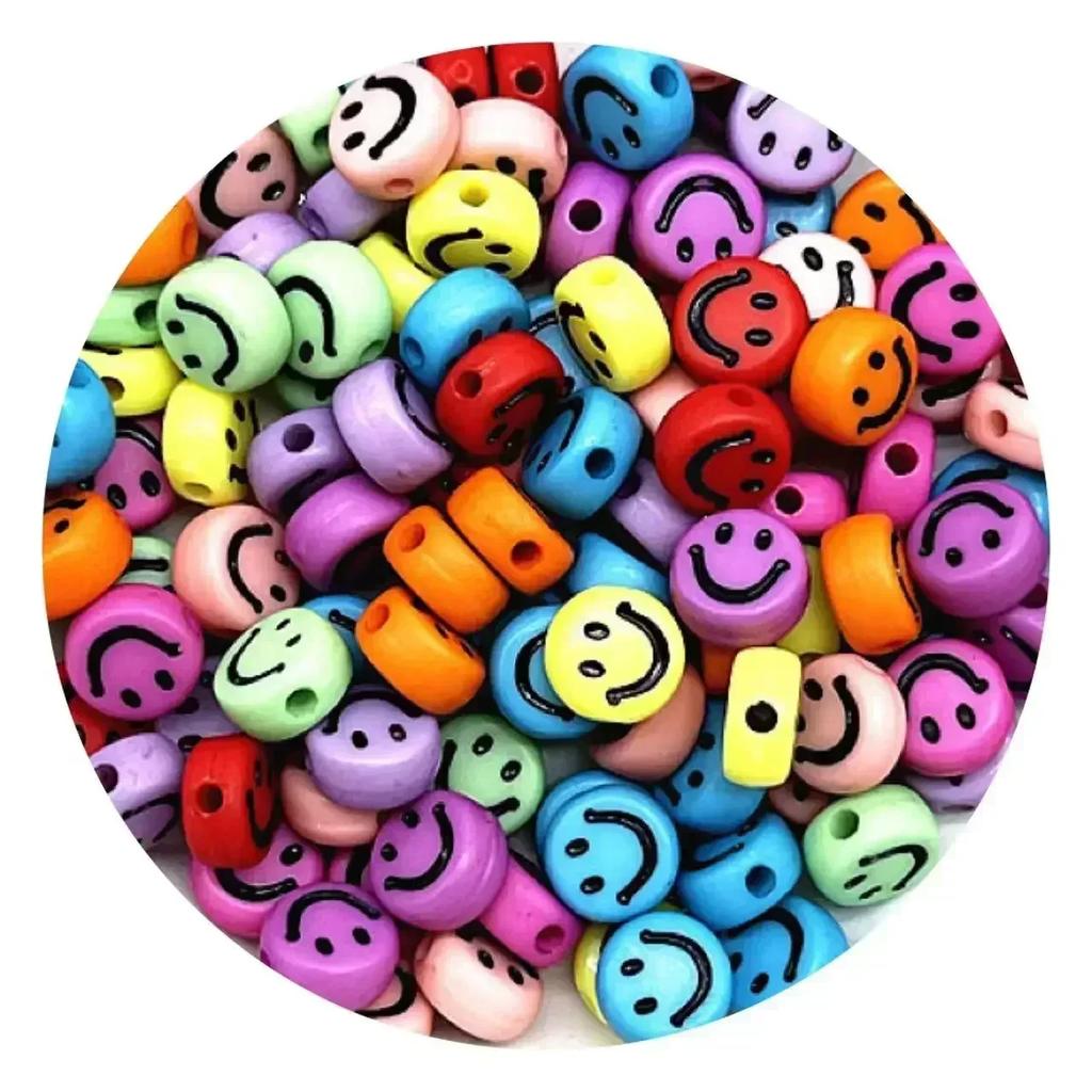 100-500PCS Mixed Colorful Acrylic Happy Face Beads Acrylic Smiling Face Spacer Beads for Bracelet Necklace DIY Jewelry Making