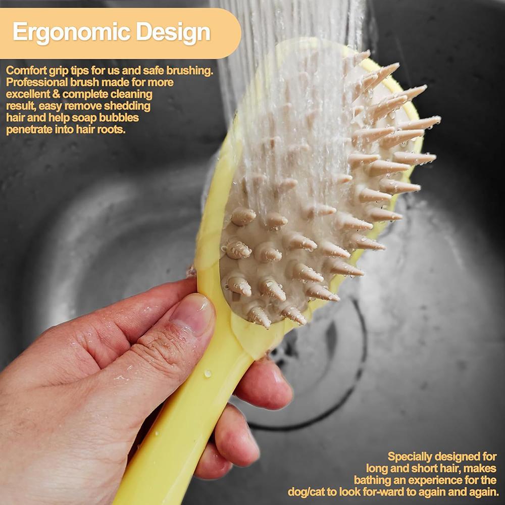 1 Piece Pet Bath Brush, Soft Silicone Material, Pet Shampoo, Massage, Long Handle Cleaning Brush, Dry And Wet, For Cats And Dogs