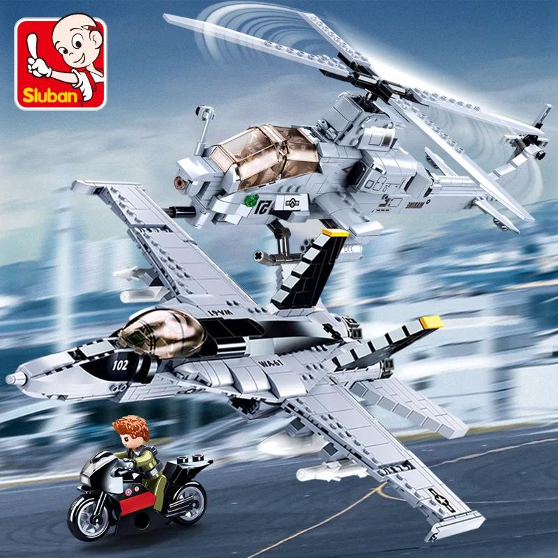 Military Series Construction Blocks F/A-18E Super Fighter Armed Helicopter Aircraft Plane War Weapon Model Bricks Playthings Designed For Children