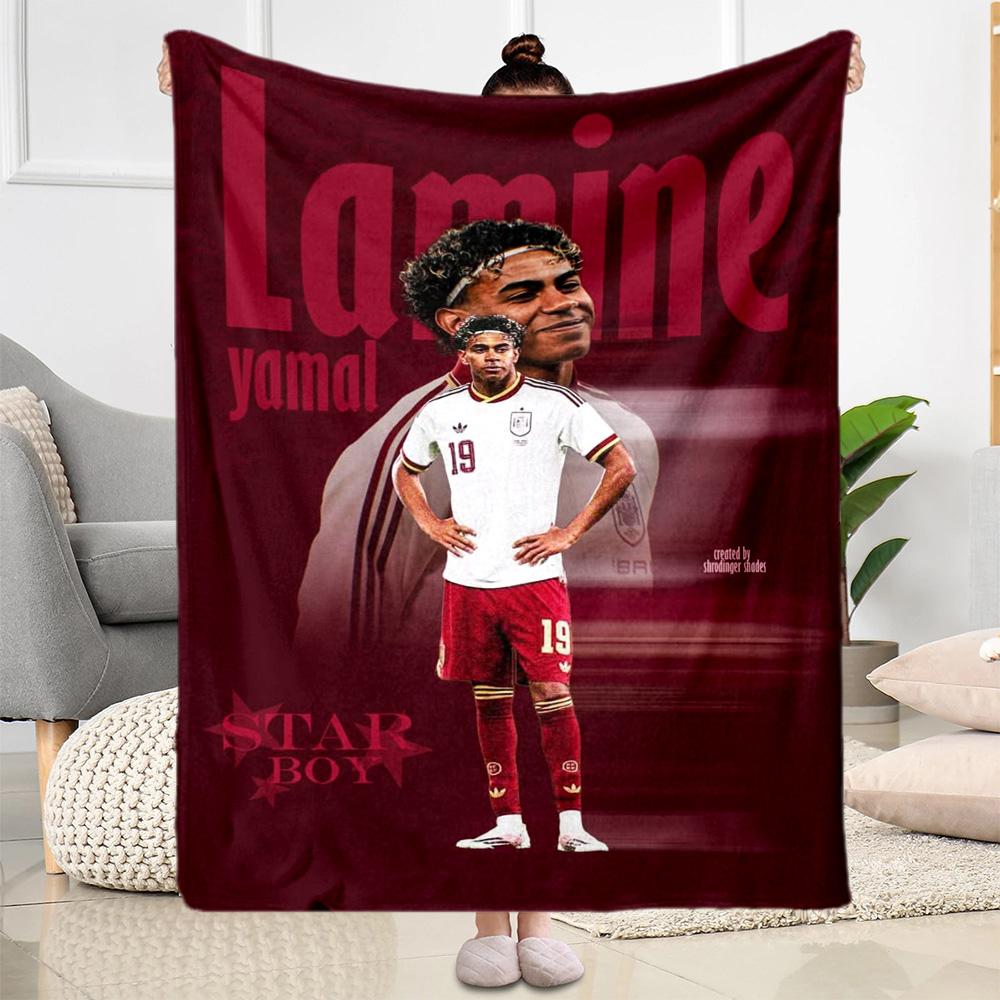 Lamine Yamal's Barcelona Player Action Blanket Durable Comfort Great for Livingroom Bed Chair for All Seasons Modern Birthday Christmas Gift Blanket