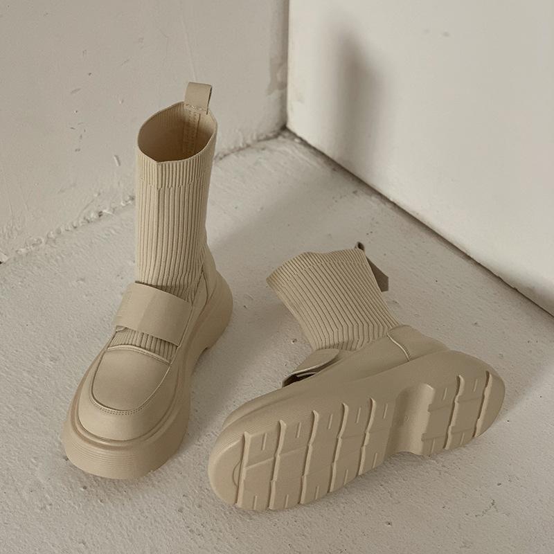 Fashion High Sock Boots For Women Round Toe Ladies Modern Rubber Female Shoes New Outside Platform Knee Stretch Boots