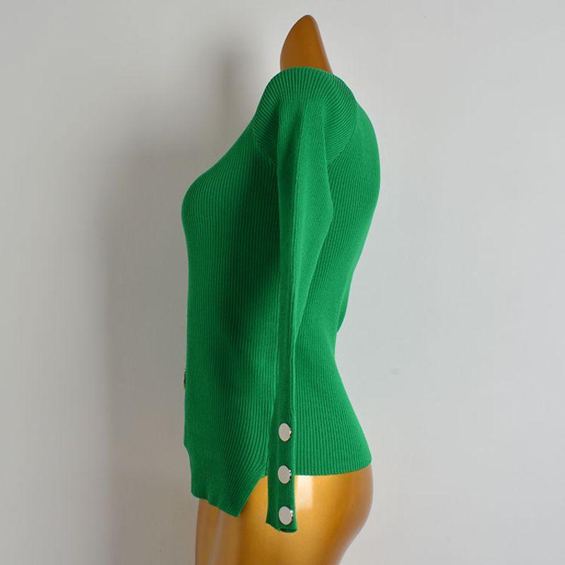 Spring & Fall New Round Neck Pullover Asymmetrical Metal Buckle Long Sleeves Bottoming Shirt Women's Fashion All-Matching Knitwear Tops