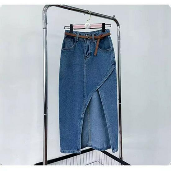 High Waist Tassel Raw Edge Denim A-Line Midi Skirt - Spring 2025 Collection