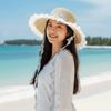 Lightweight Big Brimmed Straw Hat with Garland Woven Sun Cap Elegant Vacation Beach Cap  Summer