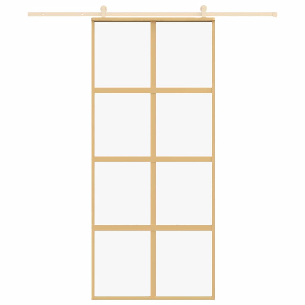 Sliding Door Golden 90x205 Cm Tempered Clear Glass and Aluminum