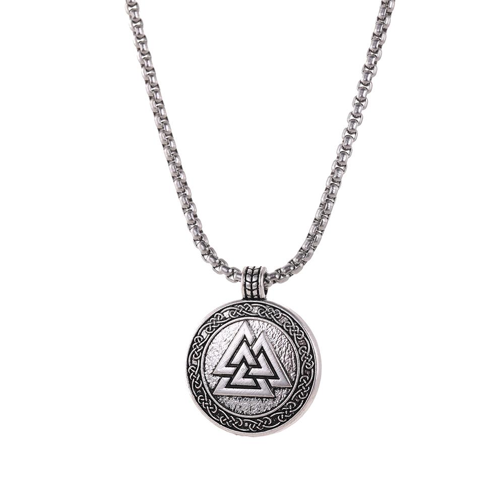 Teamer Viking Necklace for Men Norse Runes Pendant Valknut Odin Symbol Scandinavian Amulet Warrior Jewelry