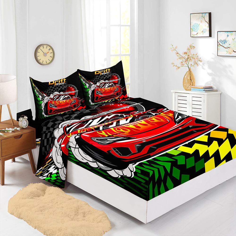Mattress Four-Piece Car Racing Bed Sheet Kit Digital Printing Mattress Protective Cover