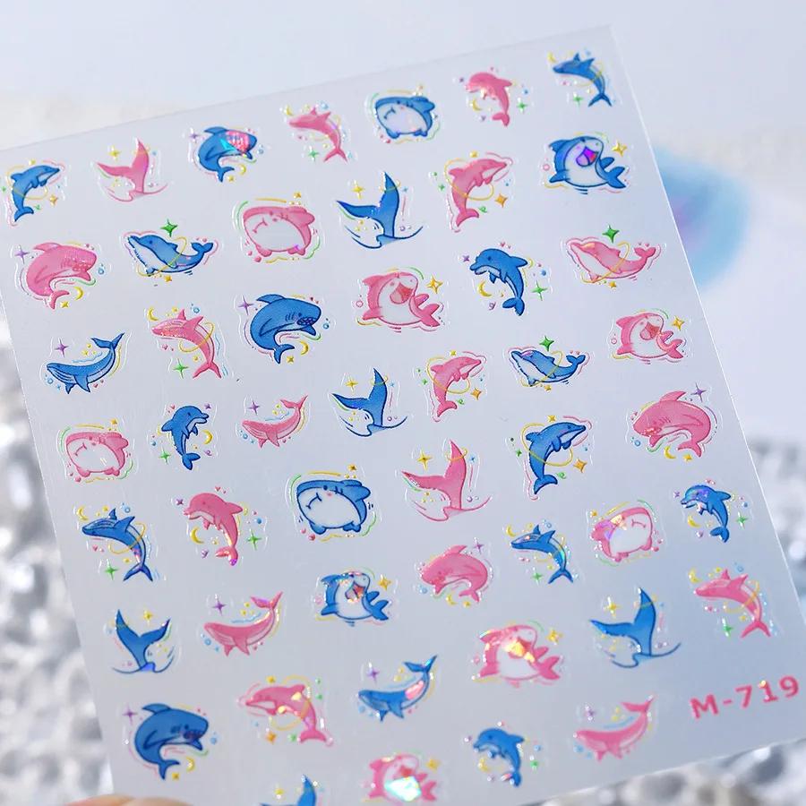 Red Brocaded Carp Koi Cyprinidae Auspicious Fish Spring Flower 5D Nail Art Stickers Fresh Vibrant Relief Adhesive Manicure Decal