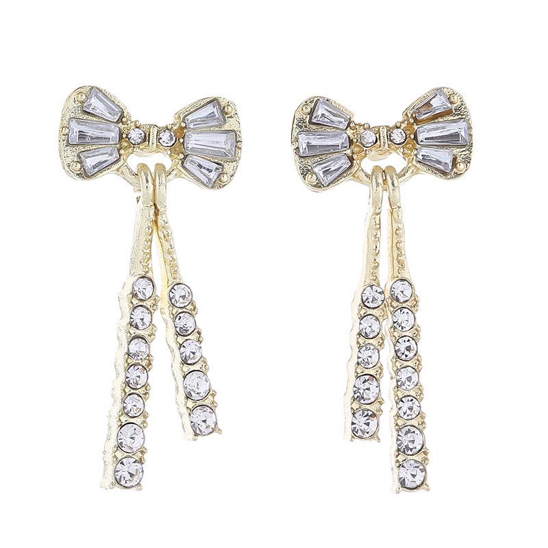 

European Bow Faux Diamond Stud Earrings - Fashionable New Design