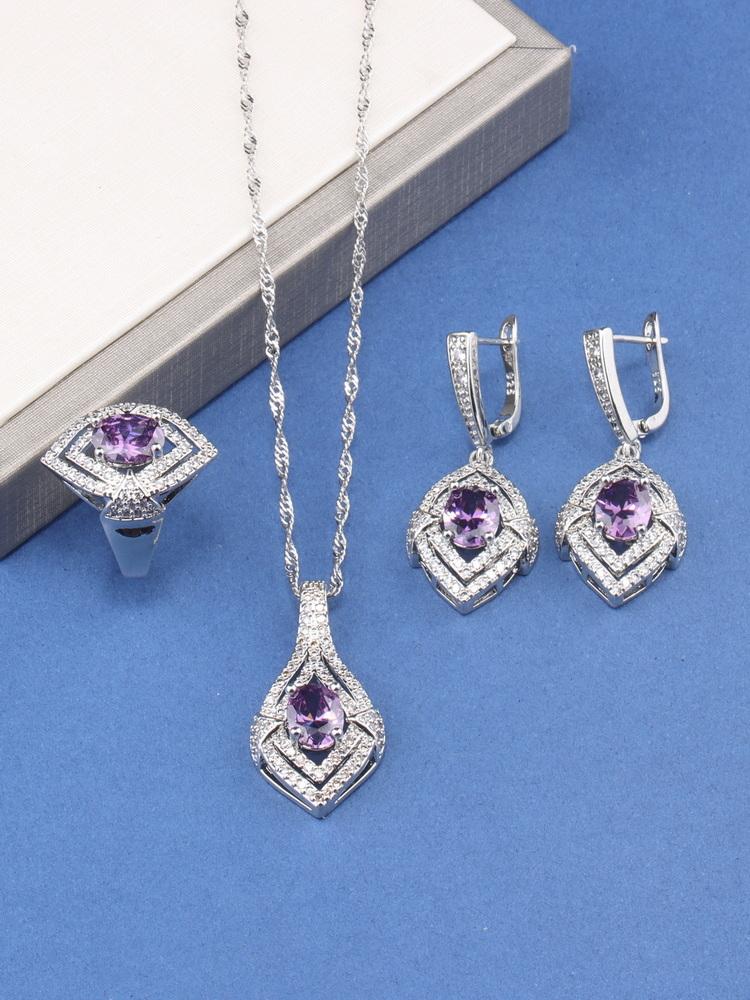 10-Colors Wedding Party Dresses   Luxury Women Jewelry Gift Set Zircon Necklace And Earrings Ring Bridal Costume