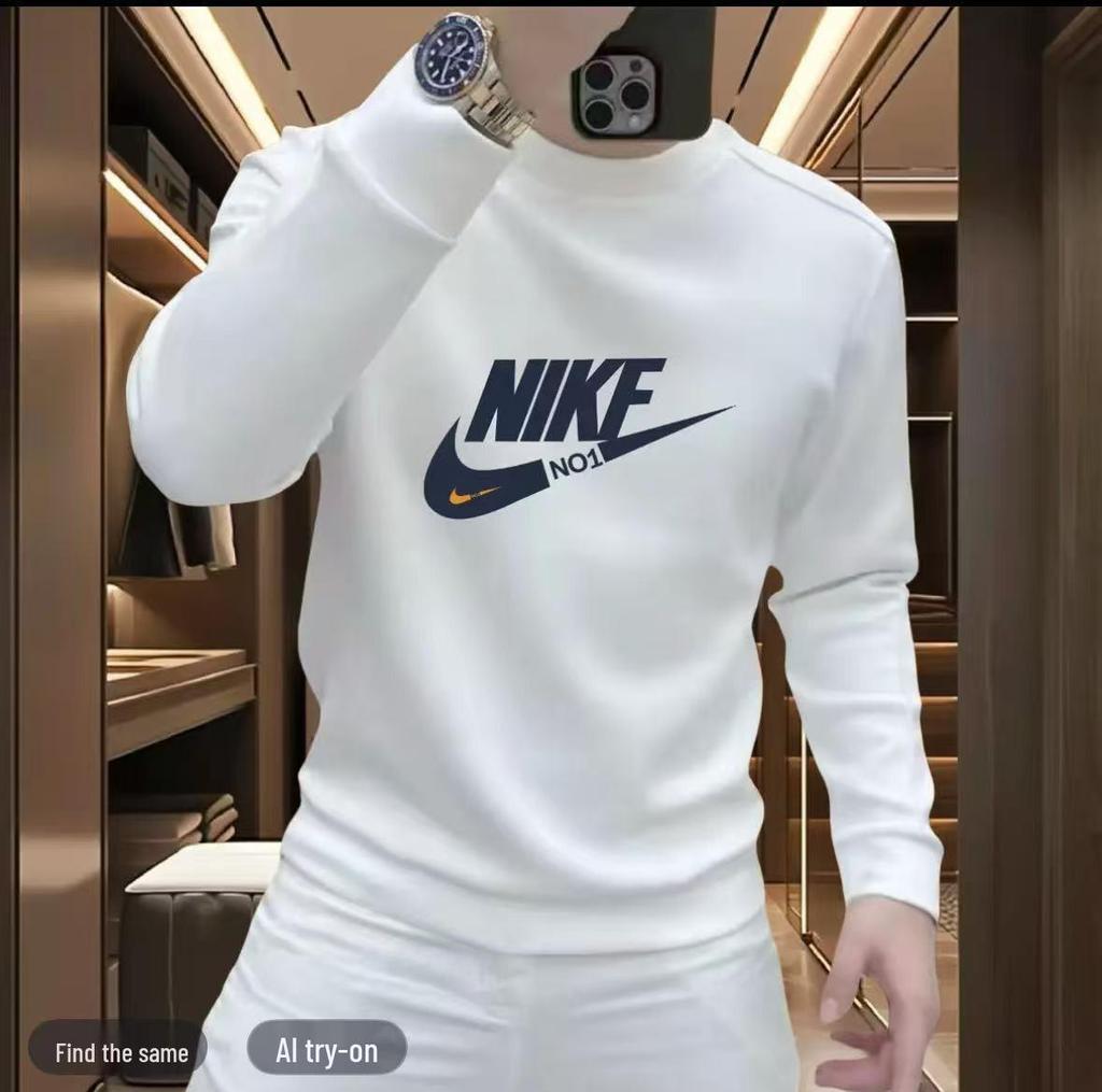 Modna luźna męska kurtka w stylu amerykańskim: Swobodna bluza z kapturem z długim rękawem i okrągłym dekoltem na jesień/zimę 2025