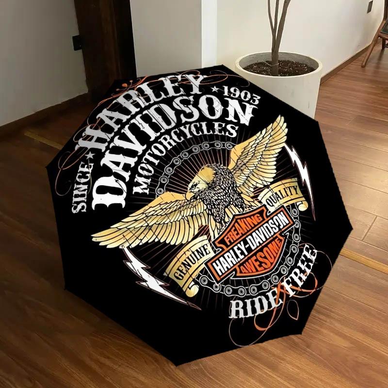 

1 шт. Авто-милый зонт Harley Davidson | Портативный складной, 8 ребер, ручное открытие, милый Хэллоуинский и Рождественский подарок для улицы, повседневный аксессуар, прочный C