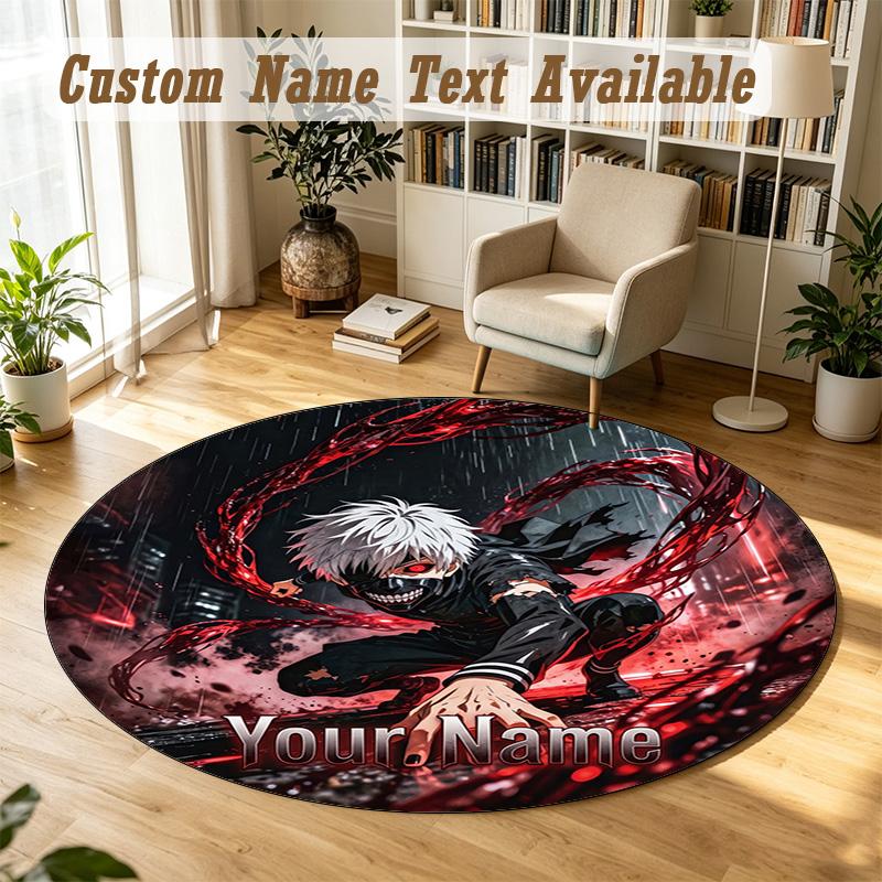 Round Rug Custom NameTokyo Ghoul Pattern Non Slip Carpet Home Floor Decor