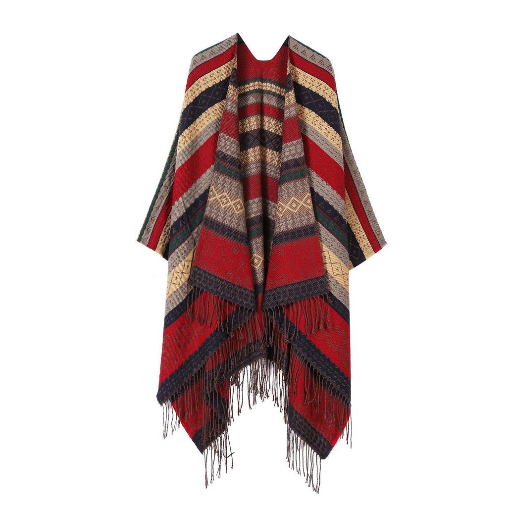 Ethnic Ink Painting Tassel Shawl Cape - Imitation Cashmere, Women's Travel Outfit