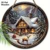 Caldo Inverno Natale Segno di Legno con Motivo Alce e Casa di Neve - Segno Rotondo Buon Natale per Porta d'Ingresso, Decorazione da Appendere alla Parete - Regalo di Natale Ideale