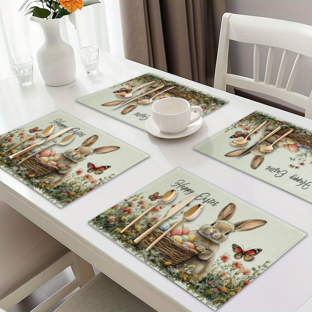 1 Stück 30x40cm Frohe Ostern Hase Kaninchen Ei Muster Gedruckte Tischsets Tischdecke, Tischsets für die Küche