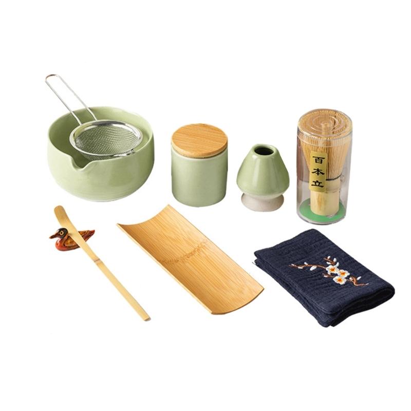Pack of 9 Elegant Matcha Serving Set Ceramic Ceremonial Bowl and Tool Set Matcha Kitchenwares Suitable for Matcha Party
