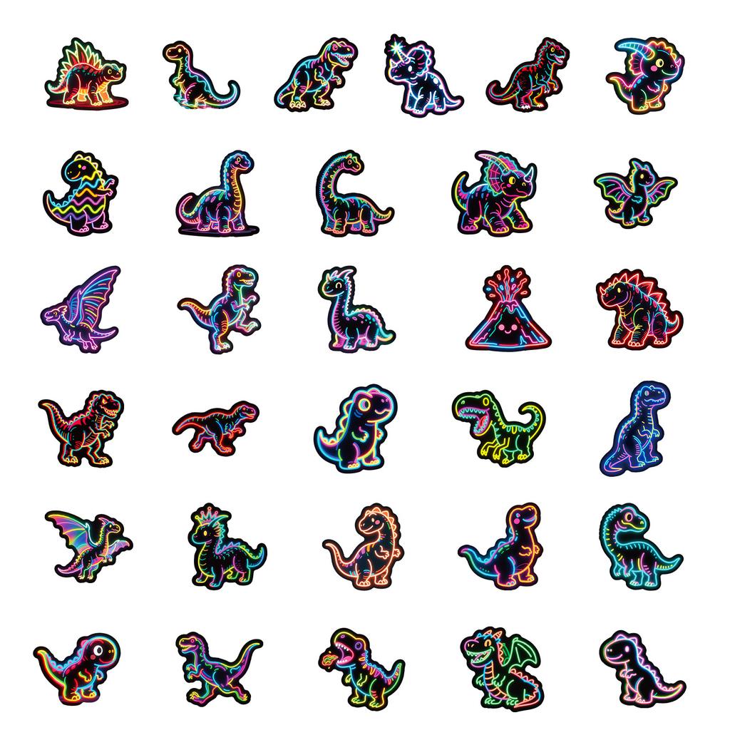 56 Neon Dinosaur Cartoon Graffiti Stickers Colorful Dinosaur Diy Guitar Skateboard Stickers