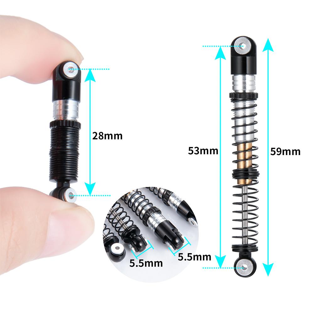 YEAHRUN 4PCS 53mm Shock Absorber Aluminum Threaded Tele Damper Upgrades for 1/24 RC Car Axial SCX24 JLU Gladiator Micro Crawler