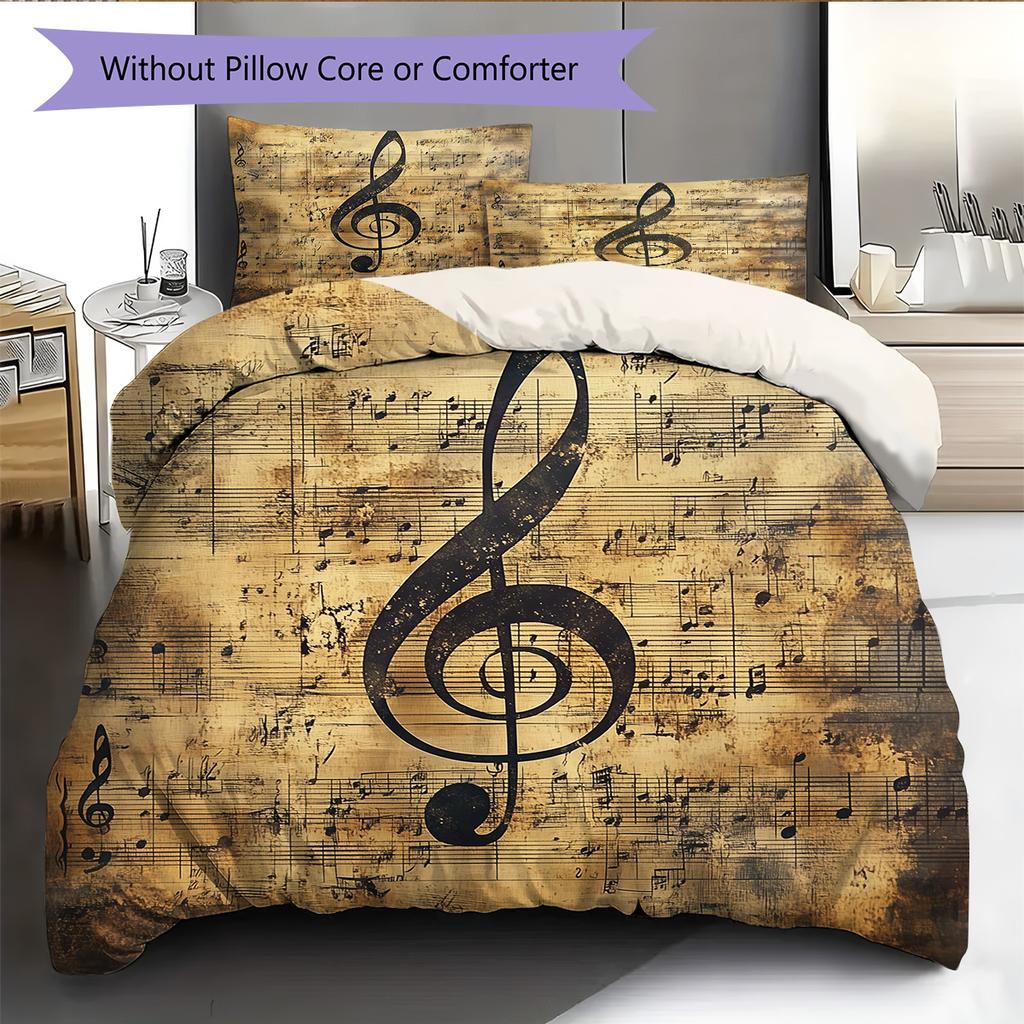 Musical instrument notes Pattern Bedding Quilt Set Quilt Cover Pillowcase Home Decoration Gift (1 * duvet cover + 2 * pillowcase, without core)