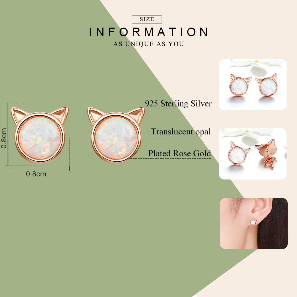 BAMOER New Arrival 925 Sterling Silver Cute Cat Ears Big Stone Small Stud Earrings for Women Fashion Earrings Jewelry