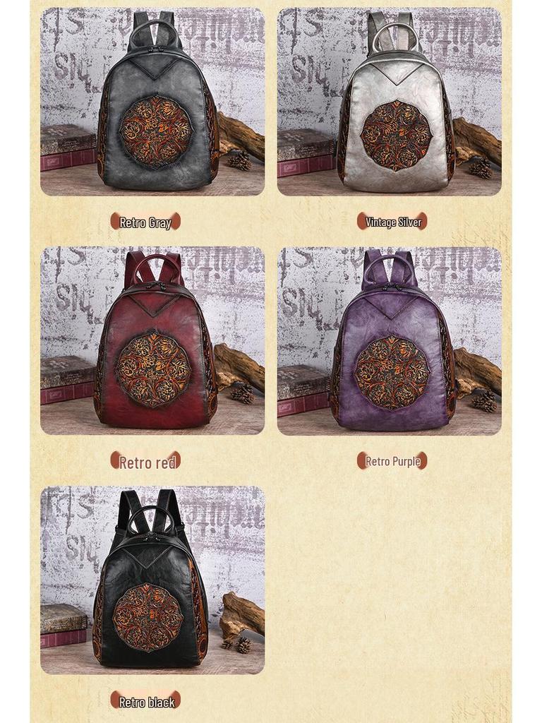 Retro Chinesischer Stil Geprägter Lässiger Reise-Rucksack mit großem Fassungsvermögen für Damen
