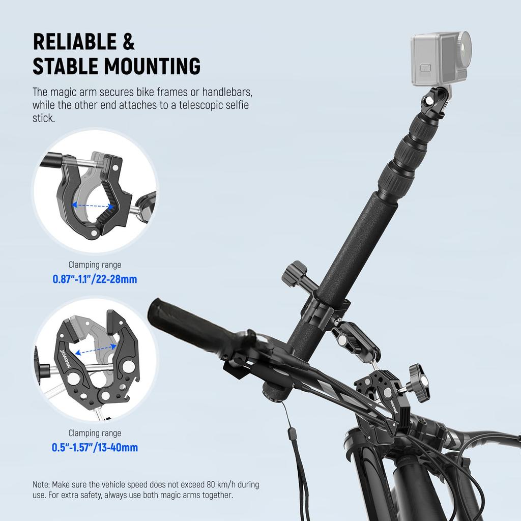NEEWER Bike Camera Mount, Bike Multi-Bar with Dual Ball Head/Super Clamp/Action Camera Adapter, Bicycle Handlebar Hidden Selfie Stick, Clamp Bar Compa