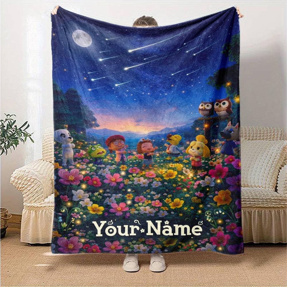 Name Custom Animal Crossing Anime Print Flannel Blanket High Quality Warm Comfortable Cover for All Seasons Perfect for Gifts Home Decor