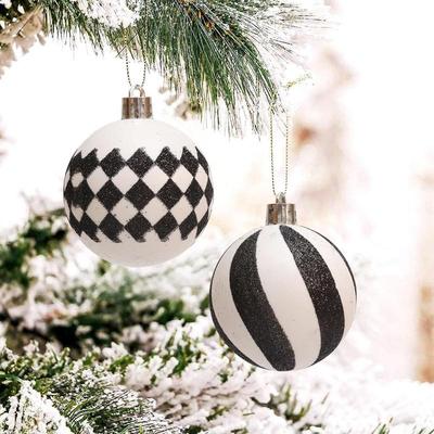 6cm Handbemalte Kugeln Weihnachtskugeln 6 Stück Runde Weihnachtsbaum Anhänger Schwarz und Weiß Hängende Kugel Dekoration Party Feiertag