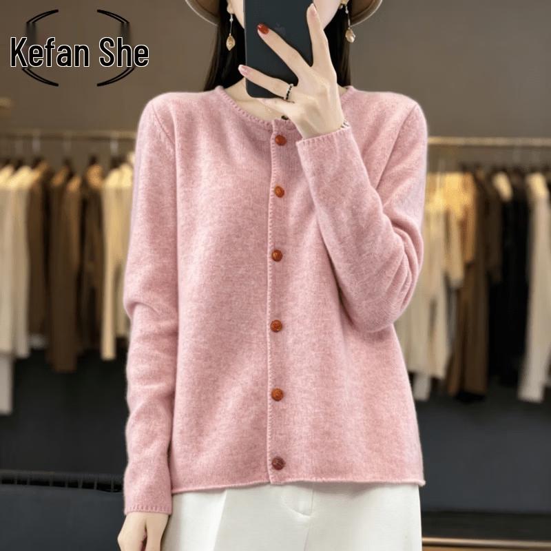 Women's Pure Wool Crew Neck Cardigan