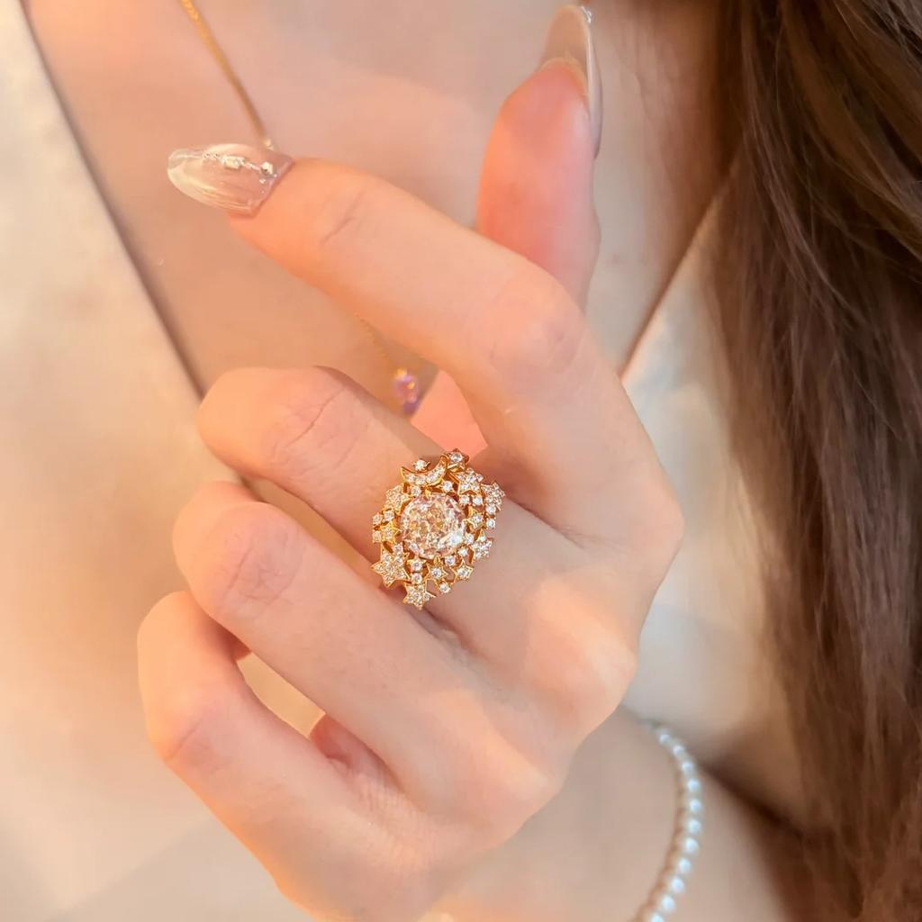 Fashion Light Luxury White Moon Fan Star Ring Niche Design Sense Simple Diamond Star Cluster Diamond Ring Stacked Women