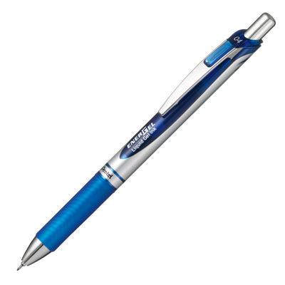 PENTEL Gel Ink Energel Knock Ballpoint Silver 10 Pens Pen, 0.4mm, Barrel, BLN74-C, Blue,