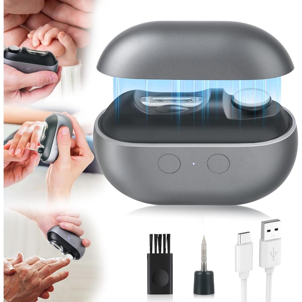 Electric nail clipper, 3-in-1 electric nail trimmer and polisher, with LED light and nail storage clip, USB rechargeable