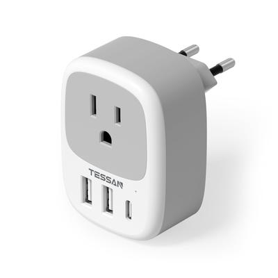 Tessan Wtyczka konwersyjna z dwoma i jednym wygodnym międzynarodowym adapterem konwersyjnym do podróży do i więcej portów USB-C typu C, Korea, Wietnam,