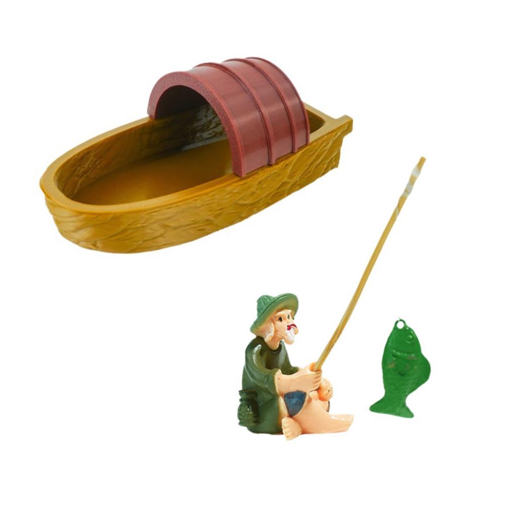 Plastic Floating Boat Fisherman Ornaments Ancient Style Fish Pond Landscaping Water Feature Decor Style B