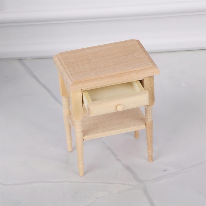 1:12 Scale Bedside Table For Doll House Bedroom Display Unfinished Miniature Wood Doll House Nightstand for Painting