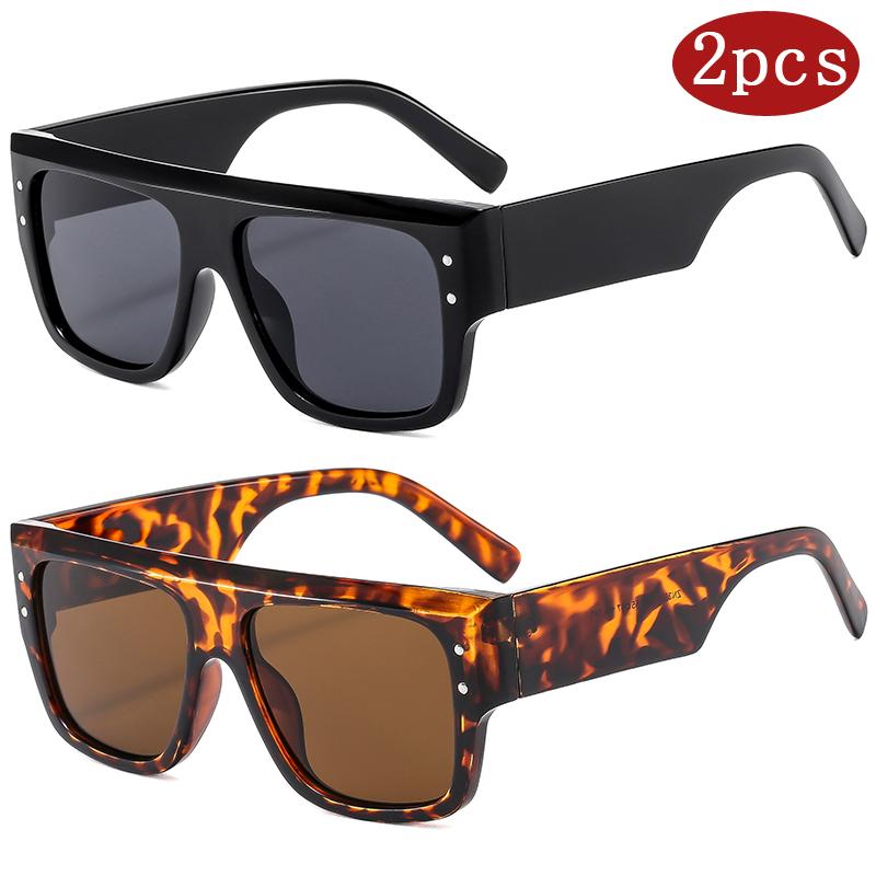 2set Fashion Large Frame Square Sunglasses Brand Designer Rivet Suneyeglass Luxury UV Protection Sunscreen Glasses UV400