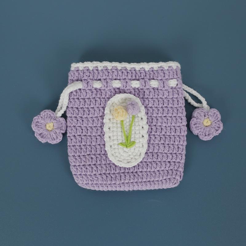 Handmade Sweet Knit Crochet Drawstring Coin Purse