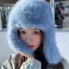 Anti-cold Faux Fur Pilot Cap Solid Color Ear Protection Hat Plush Men Women Pilot Hat  Daily