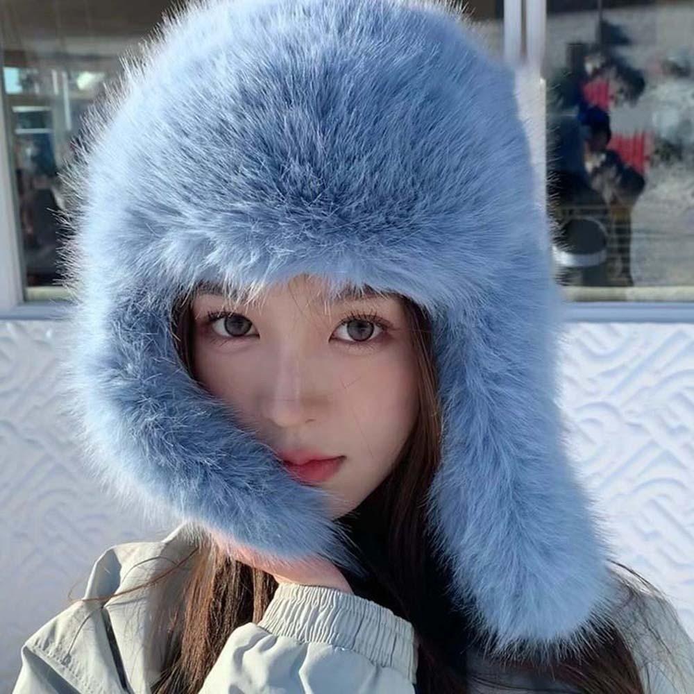 Anti-cold Faux Fur Pilot Cap Solid Color Ear Protection Hat Plush Men Women Pilot Hat Daily