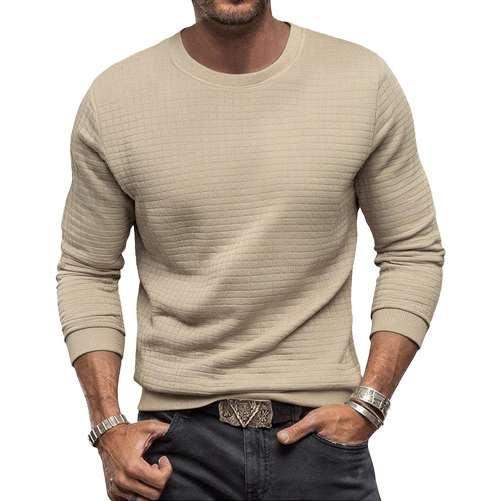 

Мужская повседневная клетчатая рубашка с длинным рукавом, облегающий топ однотонной расцветки с круглым вырезом L хаки